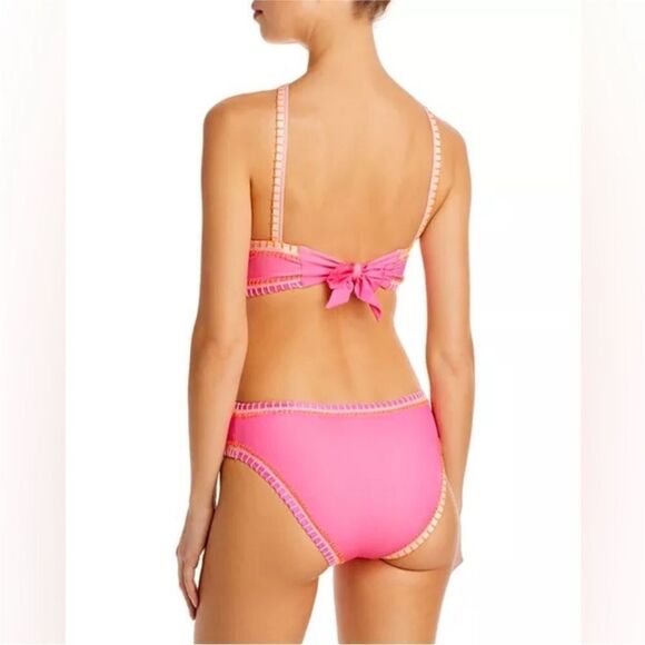 PQ Swim NWT Crochet Trim Halter Neck One Piece Swimsuit in Pink/Orange Size M - Picture 5 of 13